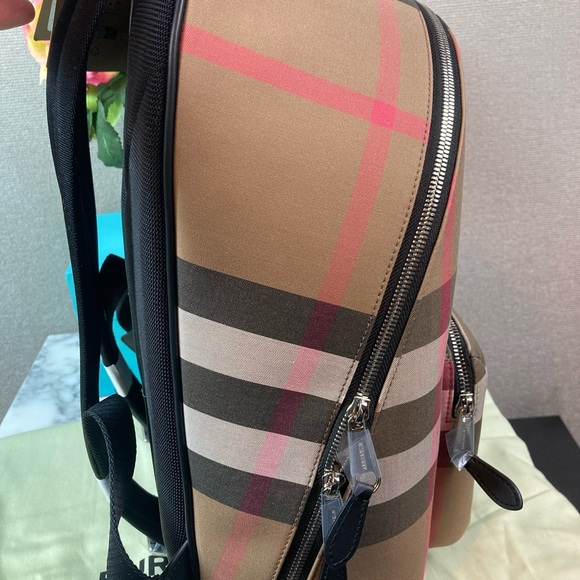 NWT Burberry Taupe Brown IP Check Jeff Men’s Canvas Backpack - $1350 Retail - Picture 4 of 9